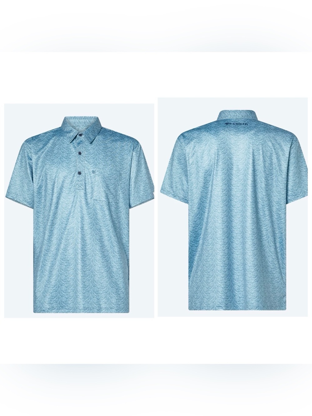 Costa Voyager Wave Print Polo Shirt Blue Gray L